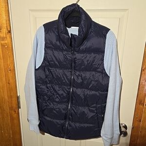 2 Nwt Women's Navy Puffer Vest with Light Blue Sleeves Sz L